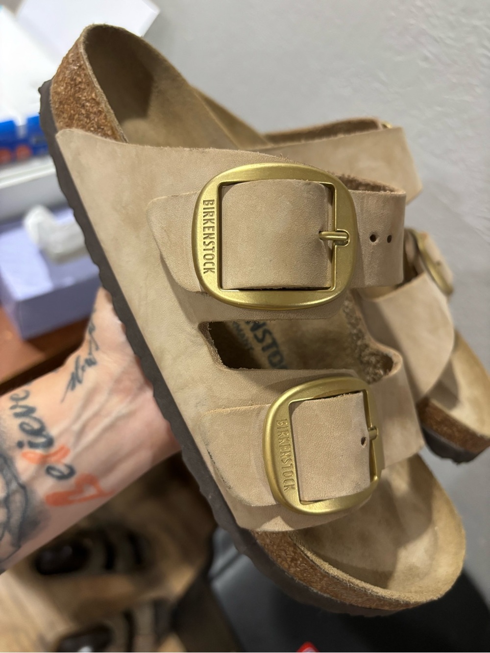 Birkenstock New w/o Box Arizona Big Buckle Sandcastle Nubuck Regular -size 40 - Picture 3 of 6